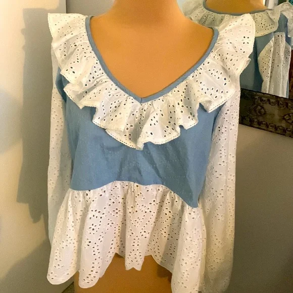 ROLLER RABBIT BLOUSE FROM ANTHROPOLOGY WHITE EYELET TRIM SIZE SMALL - Picture 2 of 5